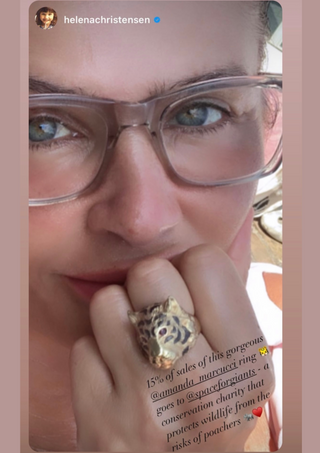 Helena Christiansen, 90s supermodel, tiger ring, chunky gold ring, Amanda Marcucci rings, Italian designer rings
