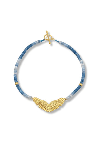 Angelite Necklace with Gold Angel Wing