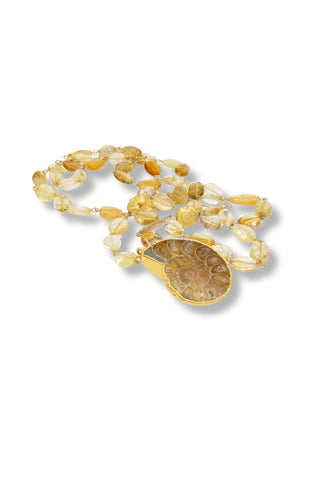 Citrine Necklace with Fossil Pendant