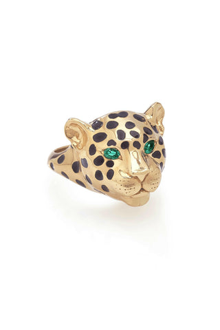 Gold Panther Ring with Emerald Eyes